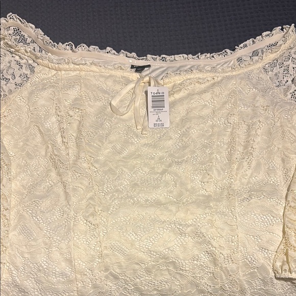 Torrid Stretch Lace Off the Shoulder Corset Seamed Long Sleeve Top - Picture 6 of 9